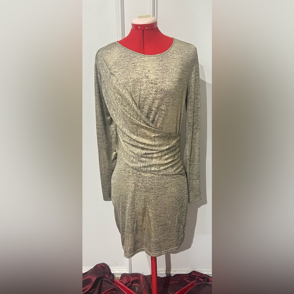 NWT Elegant Olive & Oak Gold Metallic Long Sleeve Dress size medium